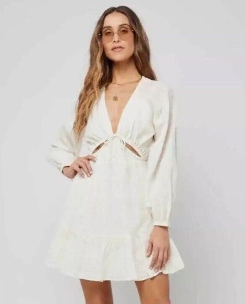 NWT L*Space Feelin' Fine Raglan Sleeve Cutout Mini Dress Cream Sz Med MSRP $143